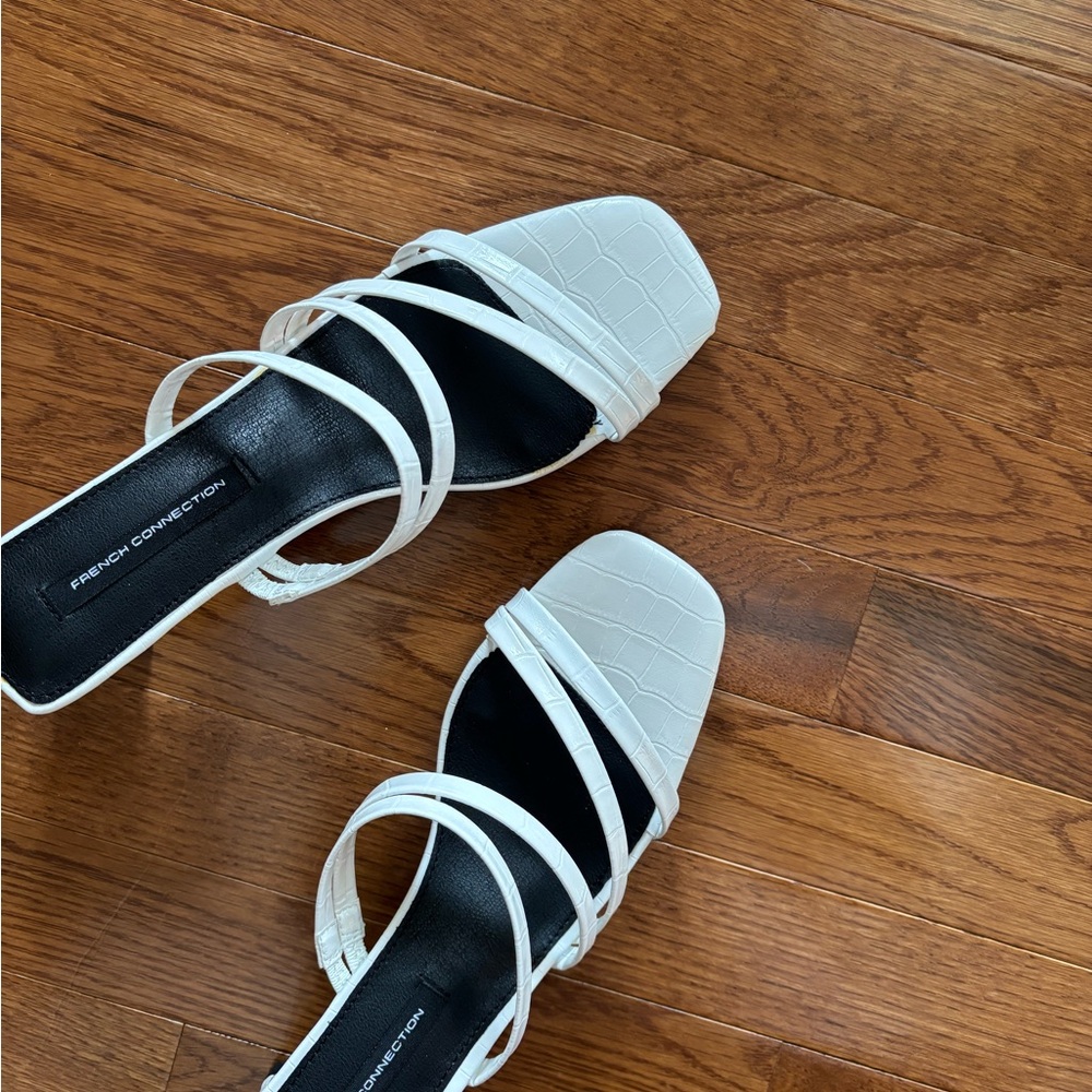 French Connection White Croc-Embossed Strappy Block Heel Sandals - Picture 2 of 7